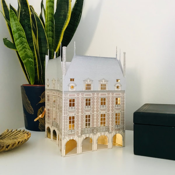 Place des Vosges Architecture paper lantern Popup building Art Home decor Paper decoration Architecture model Paper lamp Decoration gift