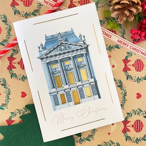 Weihnachtskarte Französische Blaue Fassade Architekturkarte