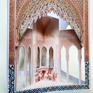 Alhambra Patio de los Leones Architettura lanterna di carta Edificio popup Modello di decorazione artistica Lampada di carta Regalo decorativo