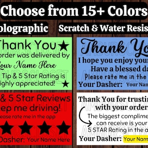 50 PRINTED DoorDash UberEATS Grubhub 2.25&quot; Stickers Labels Seals Scratch Resistant Spark Shipt INCREASE TIPS!! Delivery Driver with Name