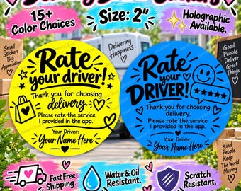 40 PRINTED DoorDash UberEats Grubhub 2" Stickers Labels Seals Spark Shipt INCREASE TIPS!! Delivery Driver with Name 5-Star Rating Thank You
