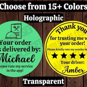 40 PRINTED DoorDash UberEats Grubhub 2" Stickers Labels Seals Scratch Resistant Spark Shipt INCREASE TIPS!! Delivery Driver with Name!