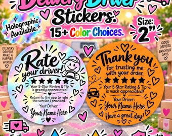 40 PRINTED DoorDash UberEats Grubhub 2" Stickers Labels Seals Spark Shipt INCREASE TIPS!! Delivery Driver with Name 5 Star Thank You