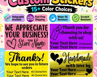 50 pegatinas de agradecimiento personalizadas de 2,25 pulgadas, sellos, suministros de envío, resistentes a rayones, para pequeñas empresas, Etsy, eBay, tienda. Comentarios.