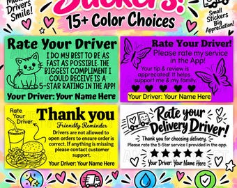 50 pegatinas impresas DoorDash UberEATS Grubhub de 2.25", etiquetas y sellos resistentes a rayones. ¡Aumenta tus propinas! Incluye el nombre del repartidor.