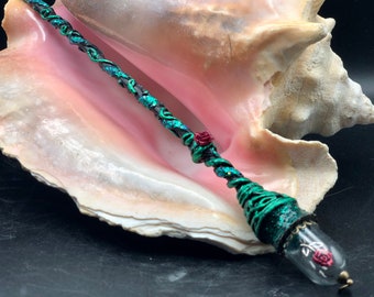 Witch Fairy wand - Rose in a dome garden wand - wand -fairy wand - green wand - renaissance wand-queen of hearts wand