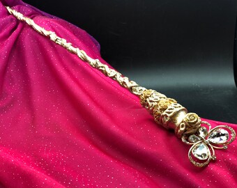 Reine princesse sceptre/baguette-baguette d’or-sceptre royal-fée marraine baguette-Renaissance costume-baguette papillon-baguette lutin