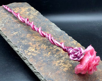 Pink Rose fairy/ witch wand-wand-fairy godmother wand-princess scepter-fairy princess wand-garden wand-flower wand-pink wand-wizard wand