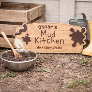 Personalised Mud Kitchen Sign | Wooden Outdoor Play Kitchen Sign | Custom Garden Play Sign for Kids