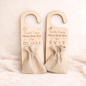 Personalised Kids Tooth Fairy Bag | Door Hanger with Money Pouch image 1