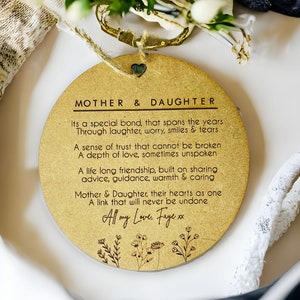 Beautiful mother and daughter hanging decoration plaque, mothers day gift, engraved with quote, mother daughter gifts, gift for mum