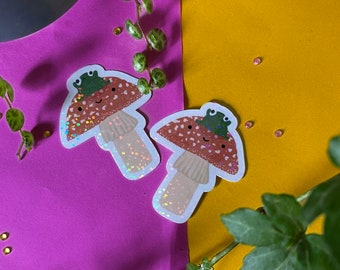 frog sticker frog lover gift stickers stationary glitter laminate bullet journal stickers Glitter Mushroom sticker notepad stickers