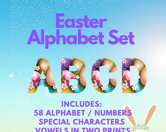 Easter Alphabet Set PNG Files and SVG Cut Files Cricut Files Silhouette Files Instant Download great for Print & Cut use on all crafts