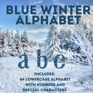 Blue Winter Lowercase Alphabet SVG/PNG Clipart Letters/Numbers Instant Download great For sublimation, Print and Cut use on crafts