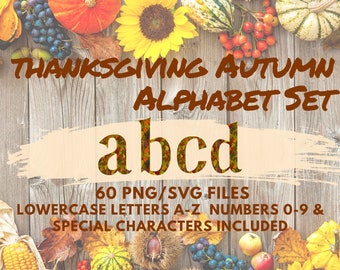 Autumn Fall Lowercase Letters SVG/PNG Clipart Alphabet and Numbers Instant Download great for sublimation Or Print & Cut use on all crafts