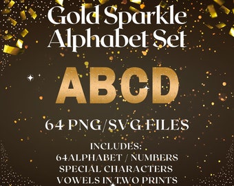Gold Uppercase Letters SVG/PNG Clipart Alphabet and Numbers Instant Download great for sublimation Or Print & Cut use on all crafts