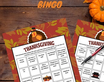 Thanksgiving Printable Bingo Game Have fun getting to know each other better Great for holiday parties to get people talking Ice Breaker