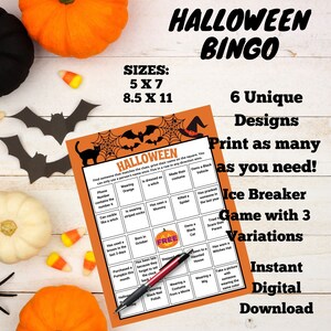 Halloween Printable Bingo Game Have fun getting to know each other better  Great for parties to get people talking. Ice Breaker Find A Guest