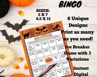Halloween Printable Bingo Game Have fun getting to know each other better  Great for parties to get people talking. Ice Breaker Find A Guest