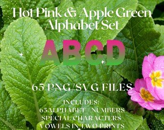 Pink & Green Gradient Uppercase Alphabet SVG/PNG Clipart Letters/Numbers Instant Download great For sublimation, Print and Cut use on crafts