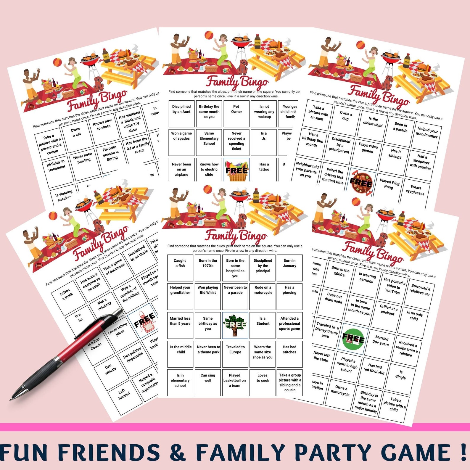 Family Printable Bingo Game Relatives will have fun while Etsy