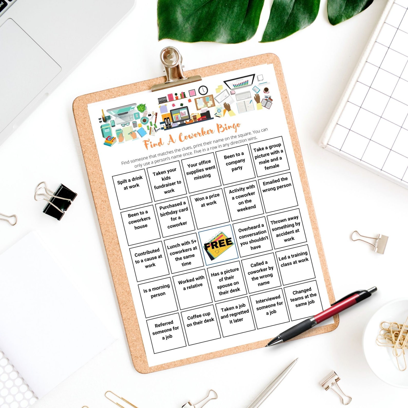Coworker Printable Bingo Game. Have Fun Getting to Know Coworkers. Ice Breaker Digital Download
