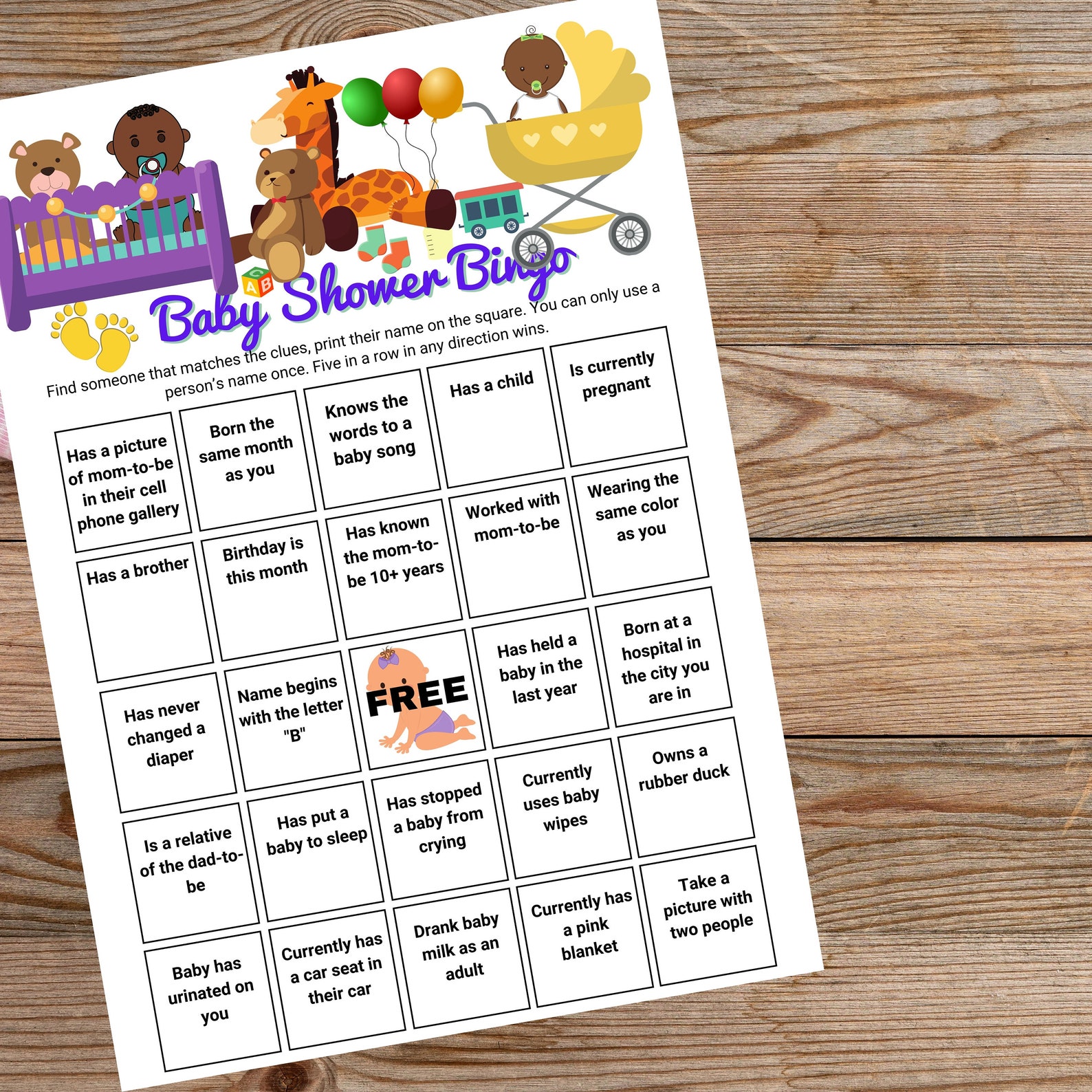 Baby Shower Printable African American Boy/girl Bingo Game Have Fun