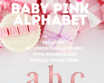 Pink Alphabet Clipart, SVG, PNG Digital Alphabet A-Z Lowercase Letters and Numbers Instant Download great for sublimation, or Print & Cut