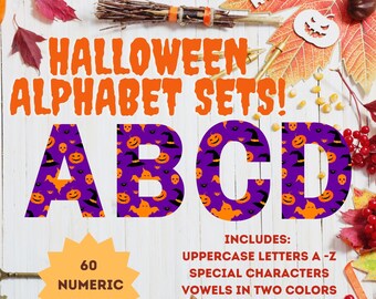 Halloween Uppercase Letters SVG/PNG Clipart Alphabet and Numbers Instant Download great for sublimation Or Print & Cut use on all crafts
