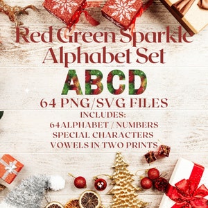 Red Sparkle Uppercase Letters SVG/PNG Clipart Alphabet and Numbers Instant Download great for sublimation Or Print & Cut use on all crafts