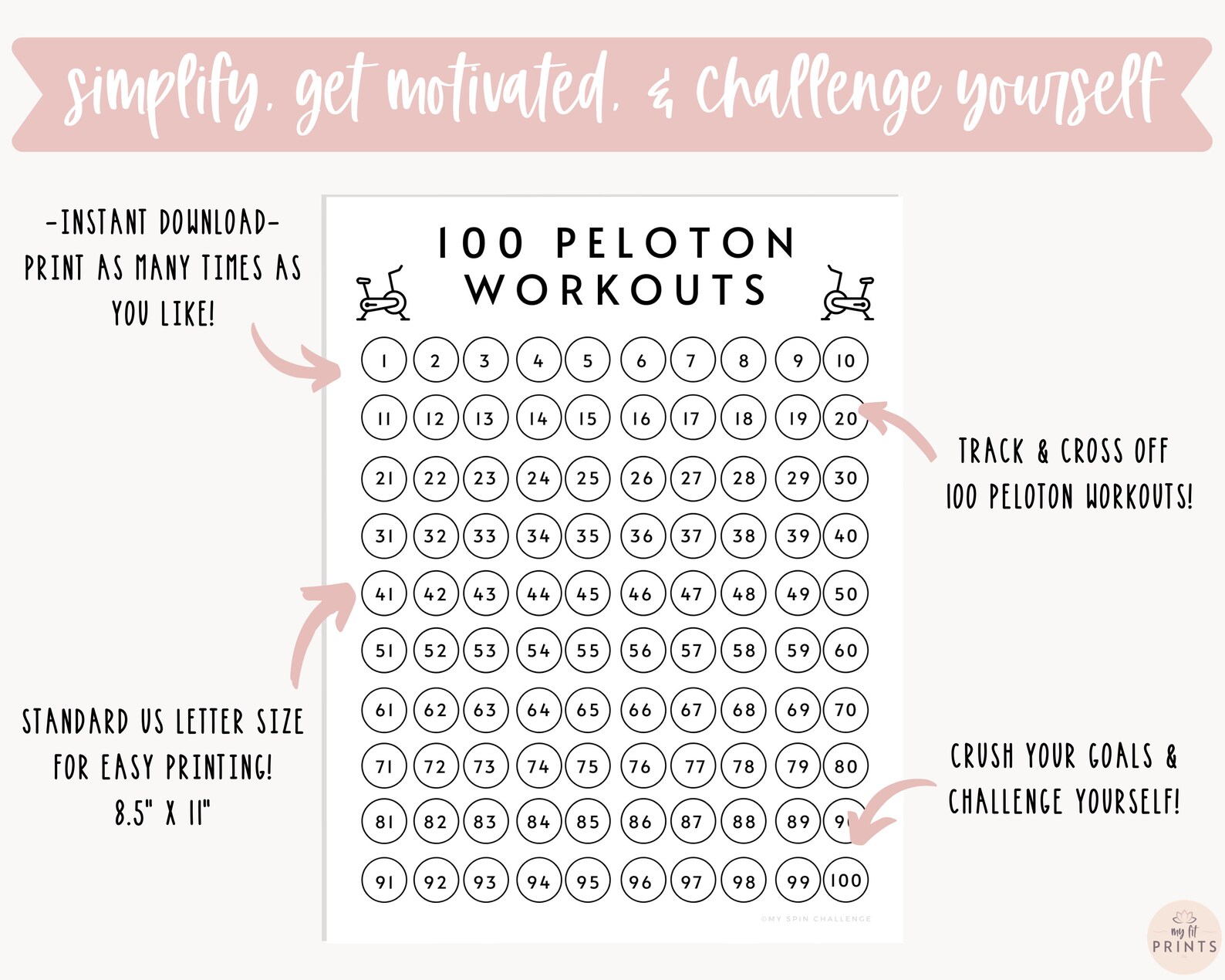 100 Peloton Workouts Countdown Tracker Peloton Workout Etsy