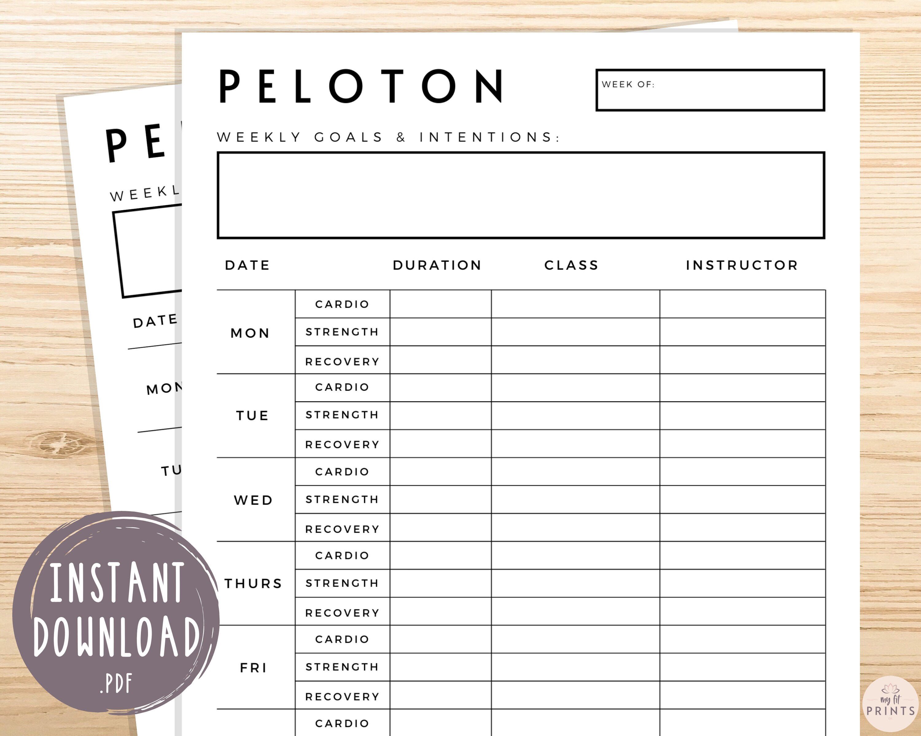 Weekly Peloton Workout Planner Peloton Workout Tracker Etsy