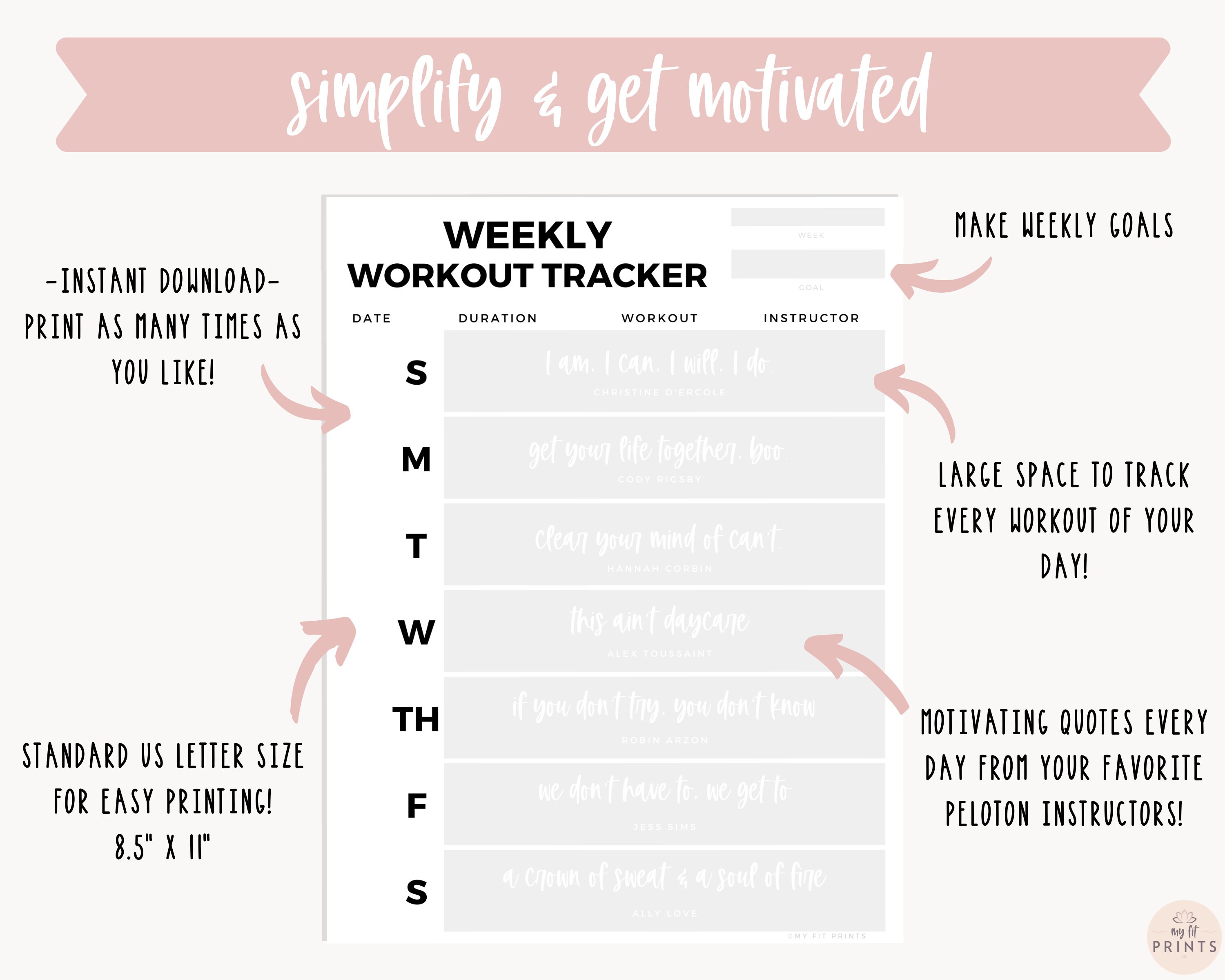 Weekly Workout Planner Peloton Workout Tracker Fitness Etsy
