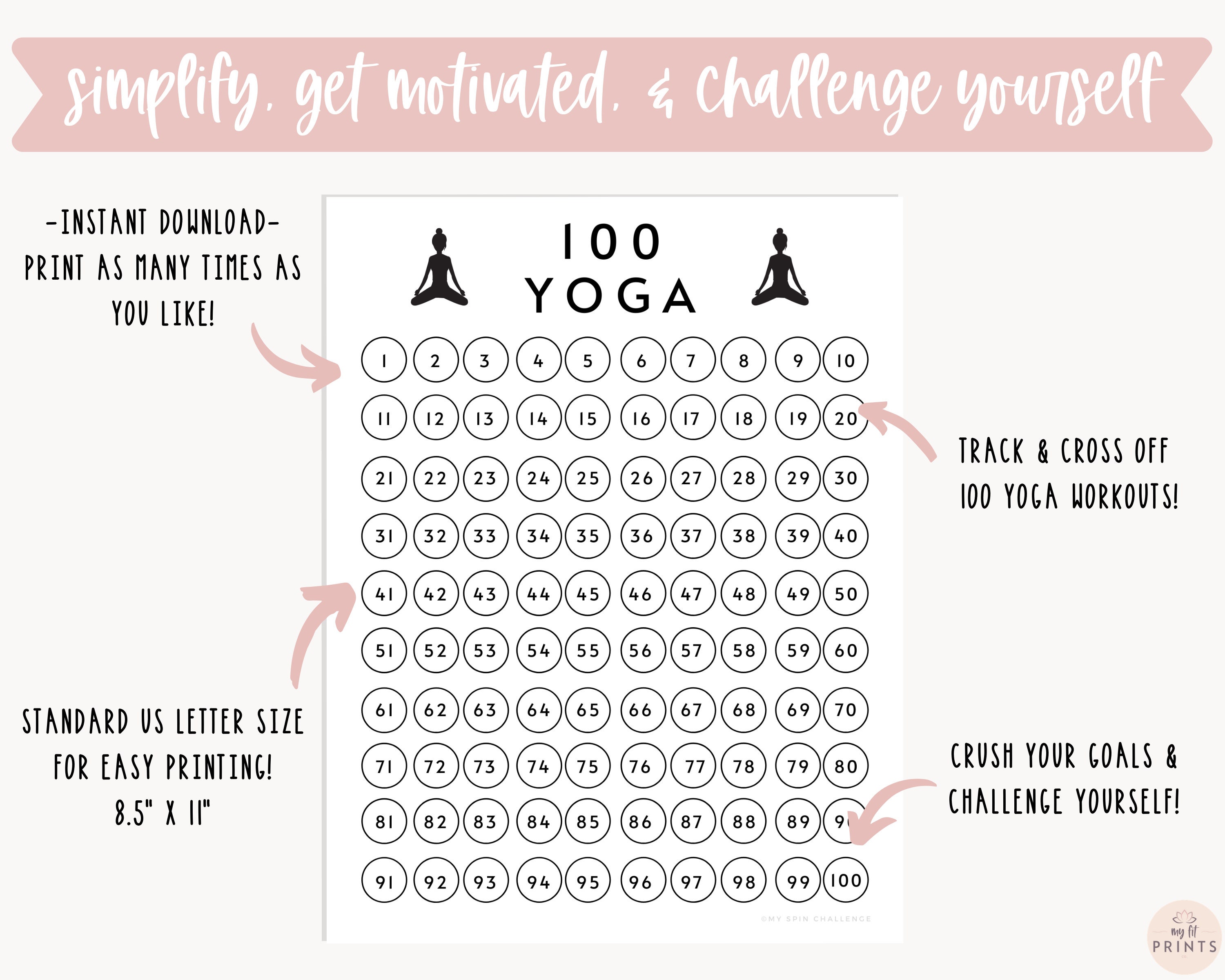 100 Yoga Workouts Tracker Peloton Hundred Workout Tracker Etsy