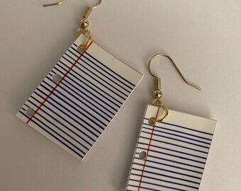 Notebook Paper Dangle Earrings Handmade Charm