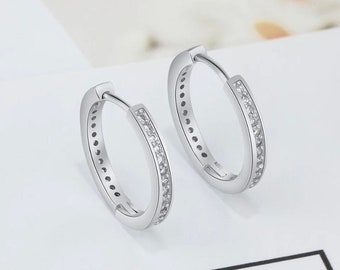 36mm x 37mm Mia Diamonds 925 Sterling Silver Solid Rhodium-Plated Cubic Zirconiain and Out Hinged Hoop Earrings