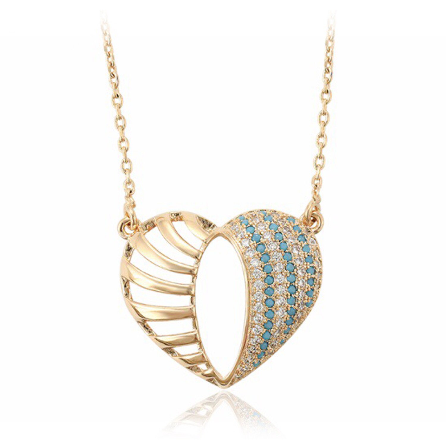 Elegant 18k 18CT White Gold Filled GF Blue CZ Heart Pendant Necklace N-A742 Gift 