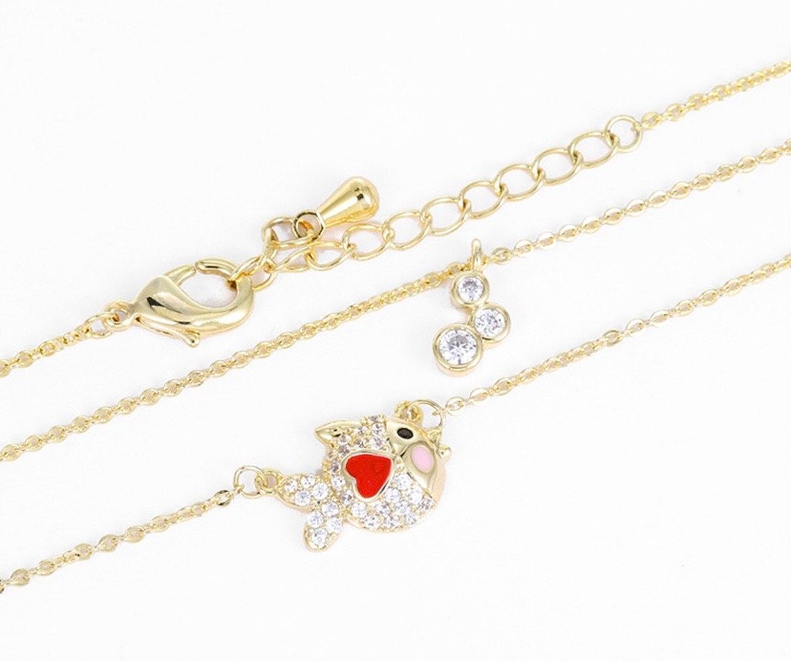 14ct Gold Filled Goldfish Red Heart CZ Chain Pendant Etsy