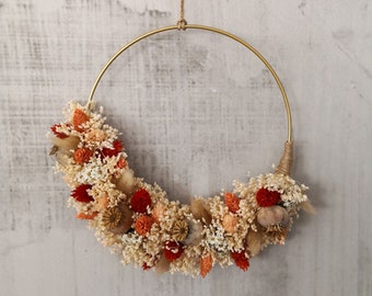 Wreath of dried flowers, wall wreath, door wreath, spring wreath, dried flower wreath, ring boho, ring with dried flowers, floral hoop, 25 cm gold