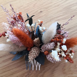 Haarkamm Trockenblumen I Hair cromb Dried flowers I Braut Haarkamm I Floraler Haarschmuck I Boho Kopfschmuck I Haarklemme I Hochzeit Terracotta