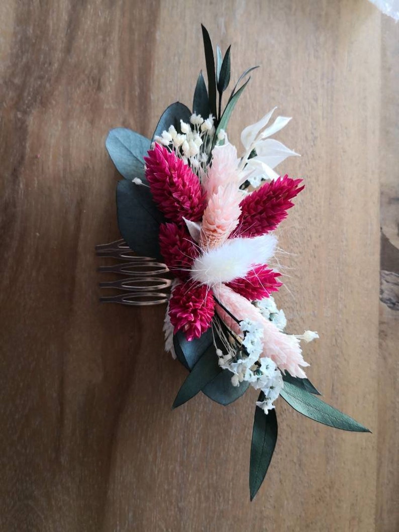 Haarkamm Trockenblumen I Hair cromb Dried flowers I Braut Haarkamm I Floraler Haarschmuck I Boho Kopfschmuck I Haarklemme I Hochzeit Rose & Bordeauxrot