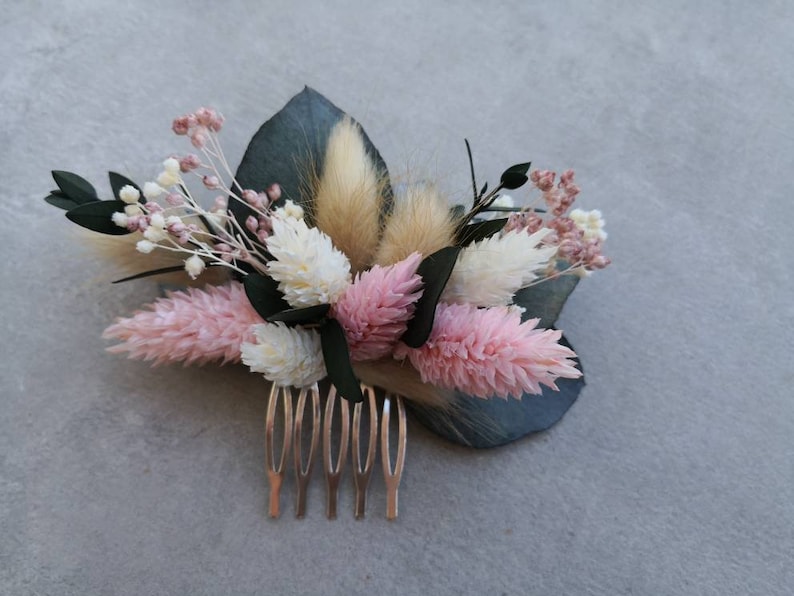 Hair comb dried flowers I Hair cromb Dried flowers I Bridal hair comb I Floral hair accessory I Boho headpiece I Hair clip I Wedding Natur & Rose