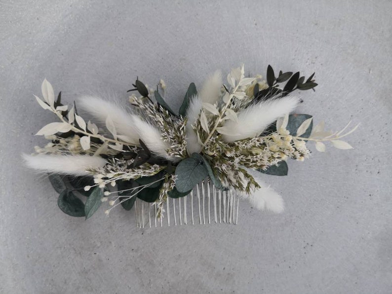 Hair comb dried flowers I Hair cromb Dried flowers I Bridal hair comb I Floral hair accessory I Boho headpiece I Hair clip I Wedding Weiß & Grün