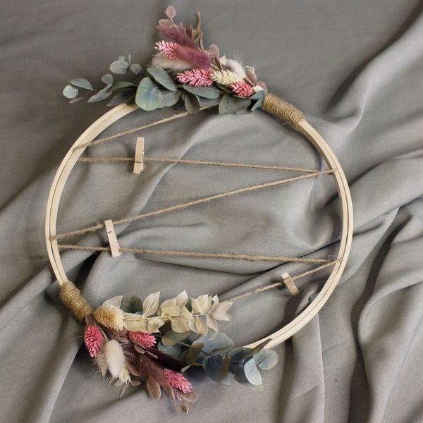 Trockenblumenkranz, Kranz, Wandkranz, Türkranz, Trockenblumen, Dried Flowers Hoop, Holzrahmen 30 cm Durchmesser, Pinnwand Charlotte