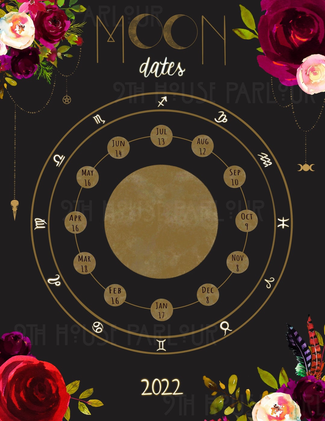 Printable 2022 Sidereal Zodiac Full Moon Calendar Digital Etsy
