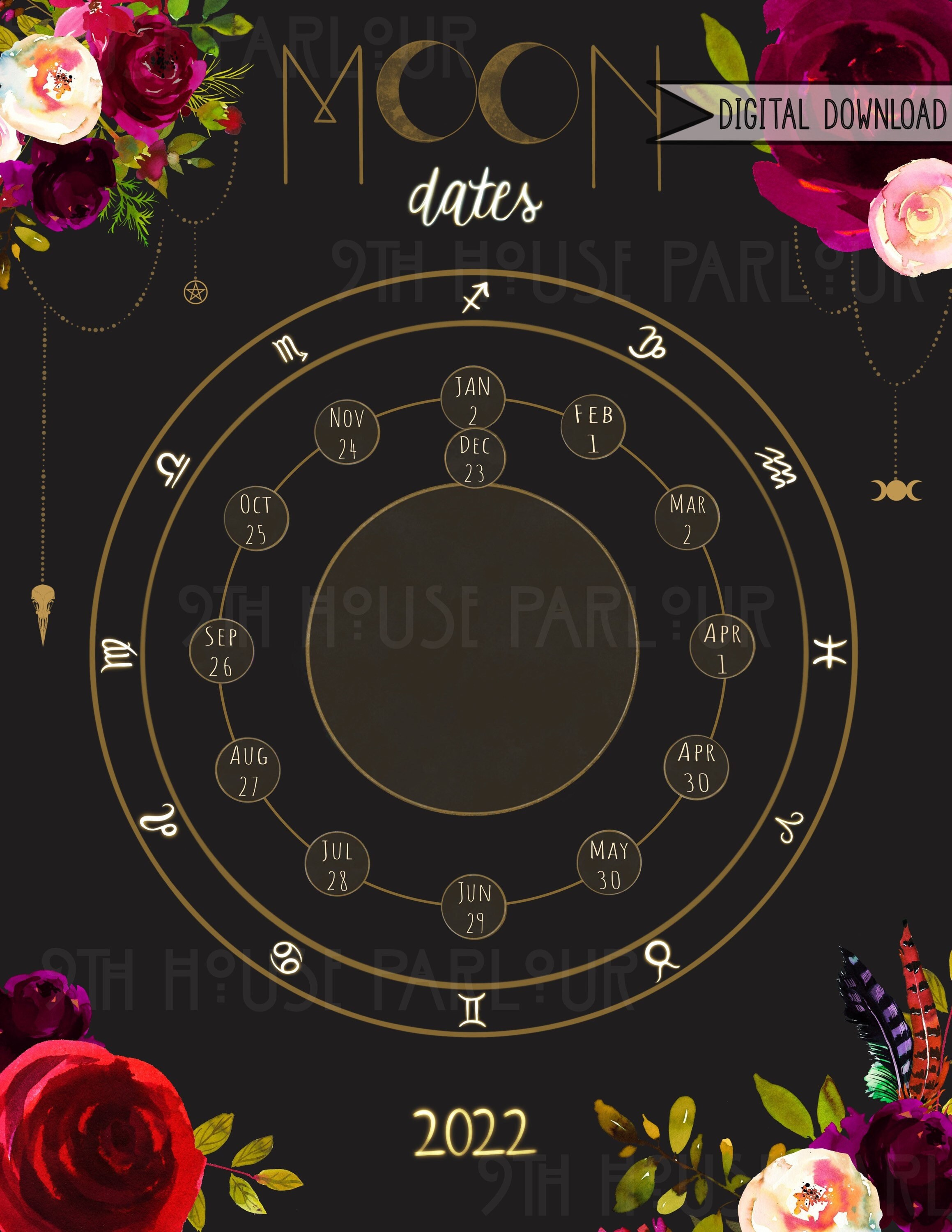 Utc 2022 Calendar Printable 2022 Sidereal Zodiac New Moon Calendar Digital | Etsy Canada