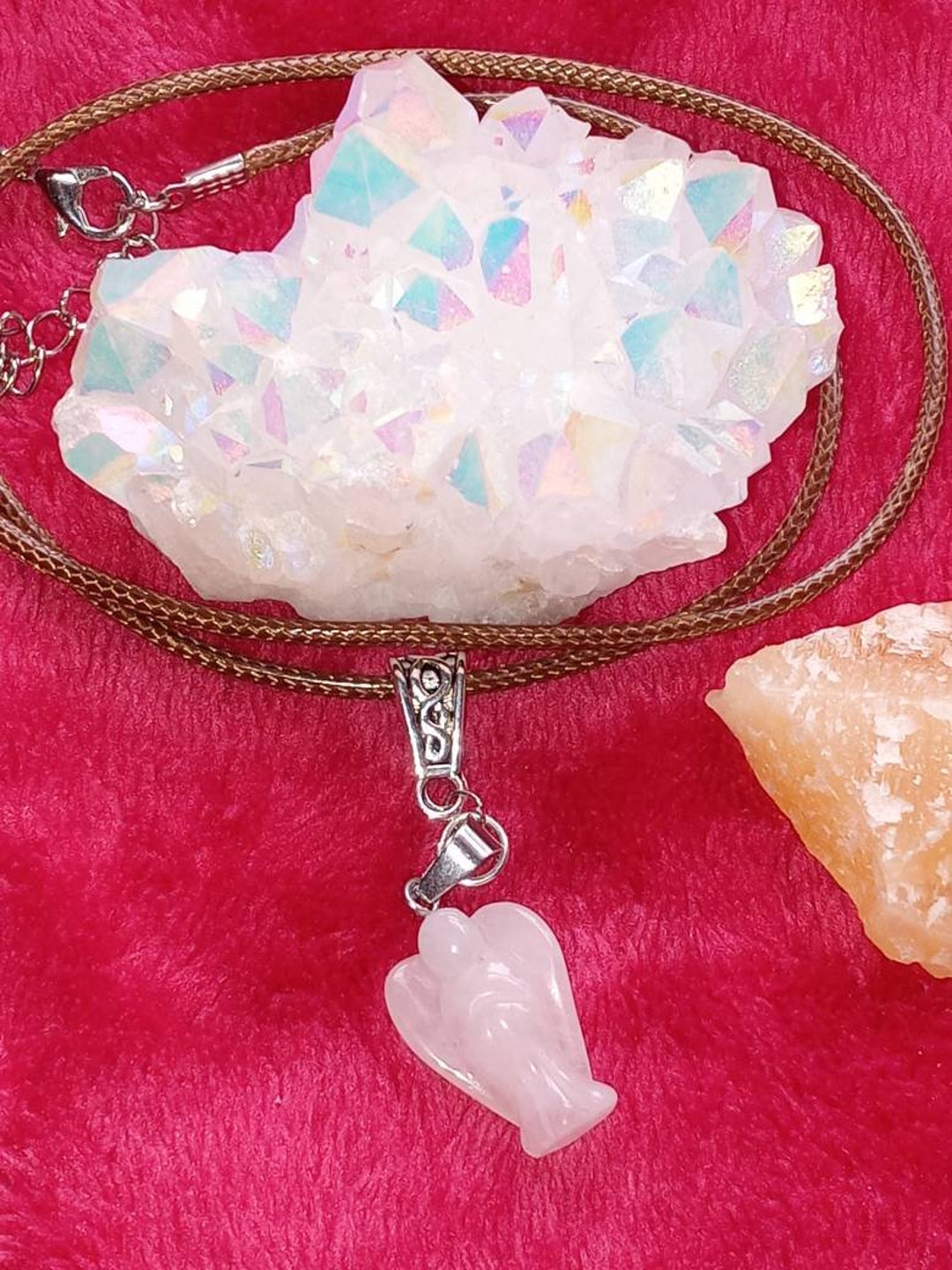Rose Quartz Angel Crystal Necklace Etsy