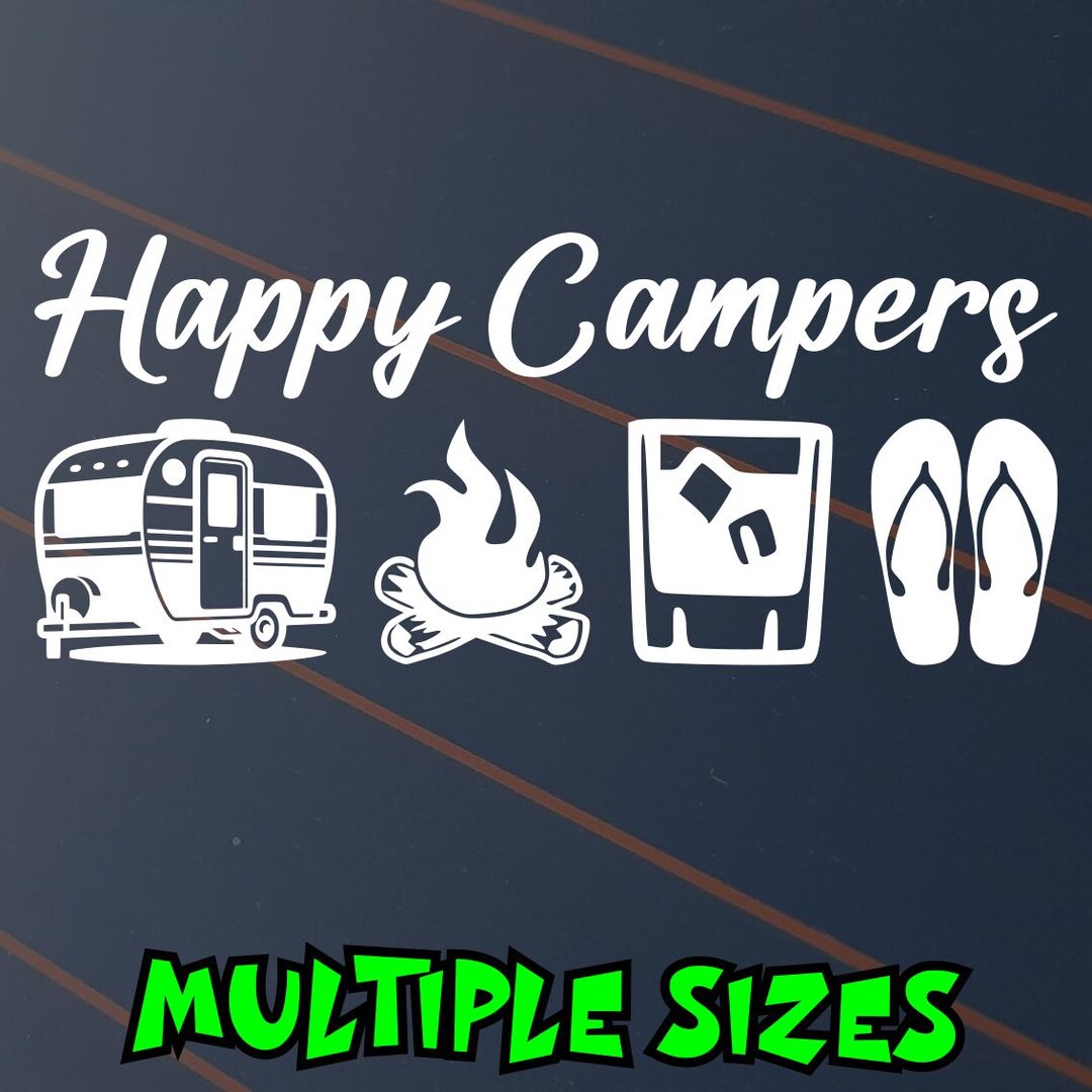 Happy Campers Sticker Car Decal Caravan Camping Adventure Awaits Van ...