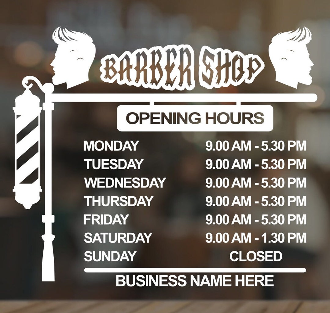 Barber Shop Opening Hours Sticker Decal Window Business Sign Custom ...