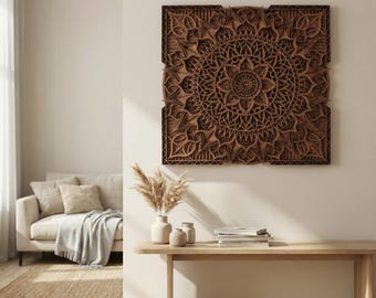 3D Mandala "Hathor" – Multi-layered wooden wall art, laser-cut wall decoration
